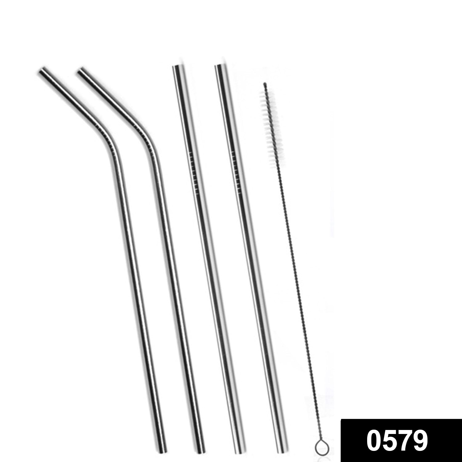 0579 Set of 4 Stainless Steel Straws & Brush (2 Straight straws, 2 Bent straws, 1 Brush) 0579 Set of 4 Stainless Steel Straws & Brush (2 Straight straws, 2 Bent straws, 1 Brush)